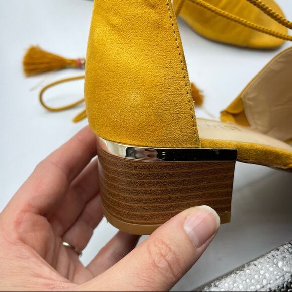 Nine West Yellow Faux Leather Peep Toe Strappy Ankle Wrap Sandals Womens 6 - Picture 2 of 8